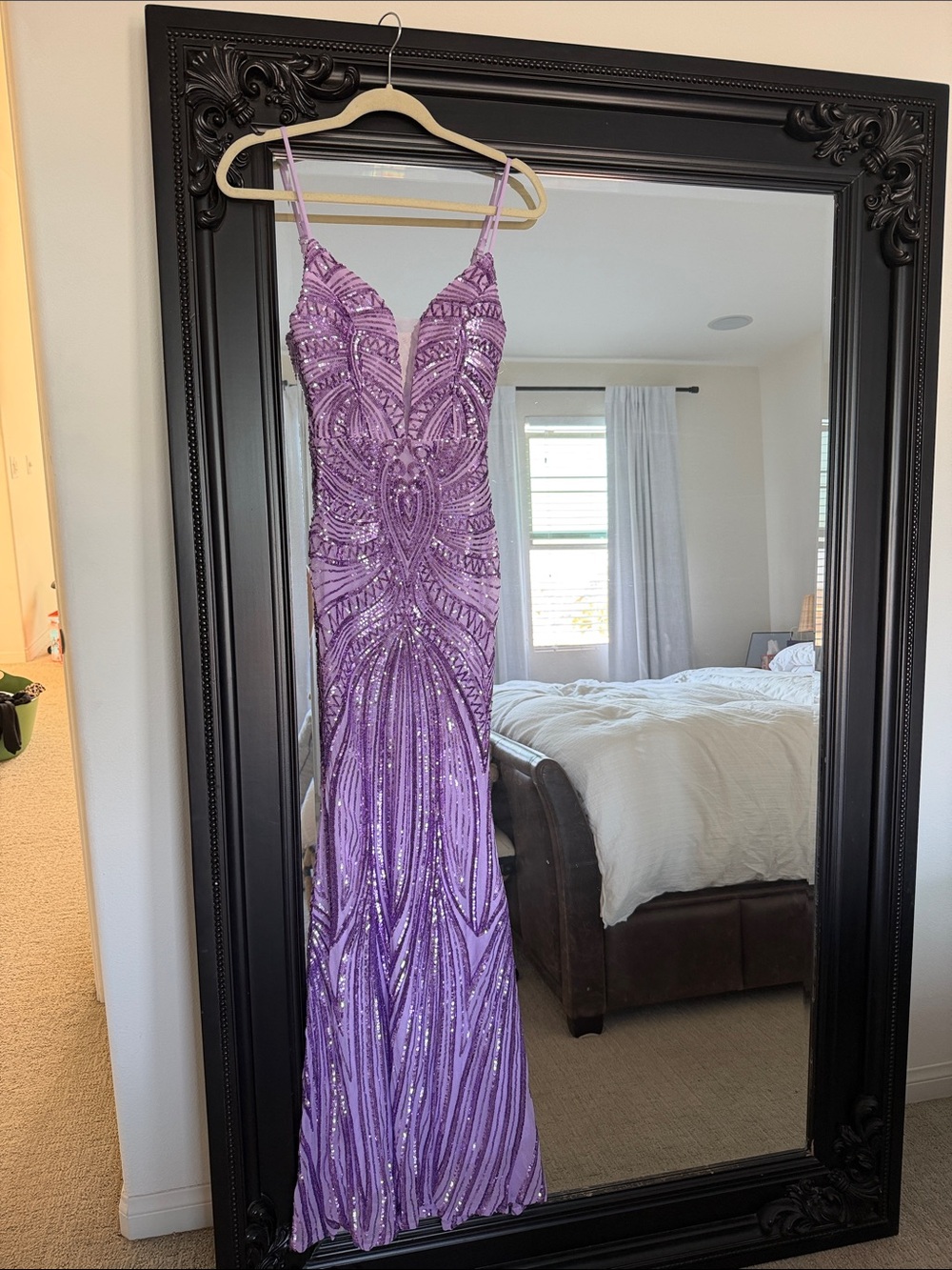 Lavender Sequin Maxi Dress with Spaghetti Straps